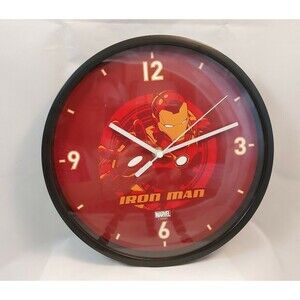 New Marvel Ironman  10" Round Wall Clock Horloge Miniso Black rim NIB